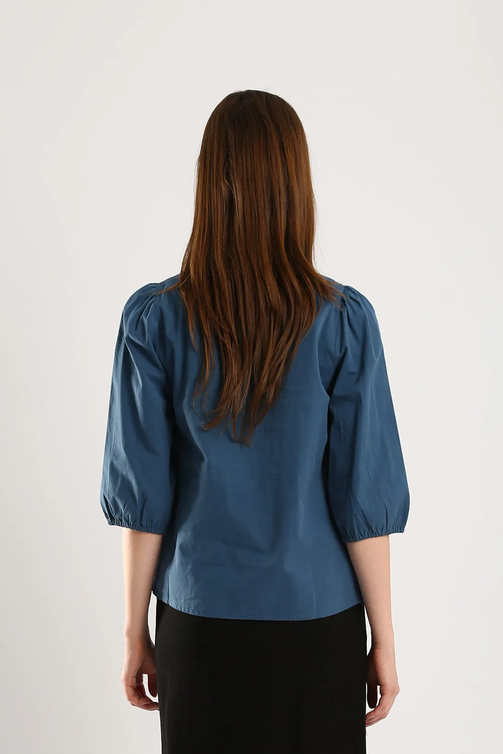 100% Cotton Embroidered Blouse in Slate Blue