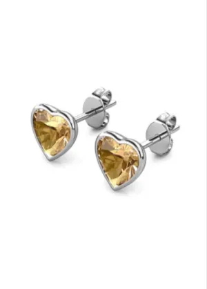 10k White Gold Plated 1 Carat Heart Created Champagne Stud Earrings