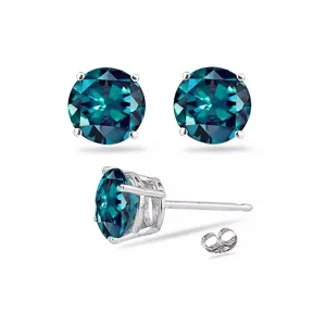 10k White Gold Plated 1/2 Ct Round Created Alexandrite Sapphire Stud Earrings