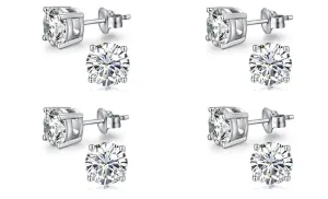 10k White Gold Plated Created White Sapphire 1Ct Round Pack of Four Stud Earrings