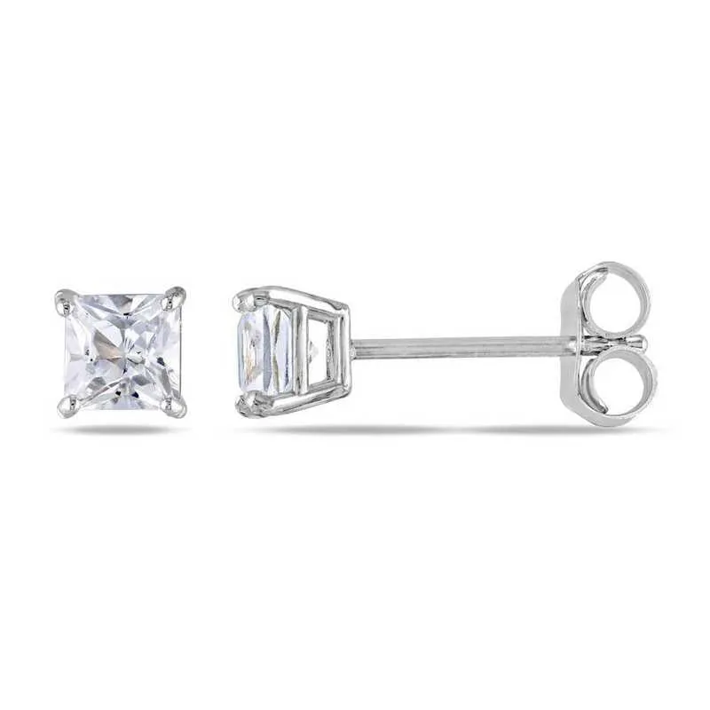 10k White Gold Plated Created White Sapphire 2Ct Square Cut Stud Earrings