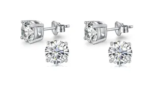 10k White Gold Plated Created White Sapphire 3Ct Round Pack of Two Stud Earrings