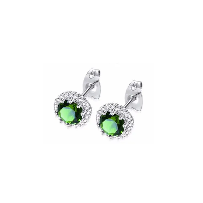 14k White Gold Plated 1 Ct Created Halo Round Emerald Stud Earrings