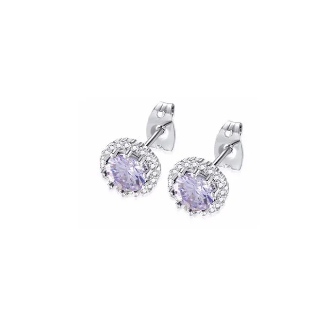 14k White Gold Plated 1/2 Ct Created Halo Round Tanzanite Stud Earrings