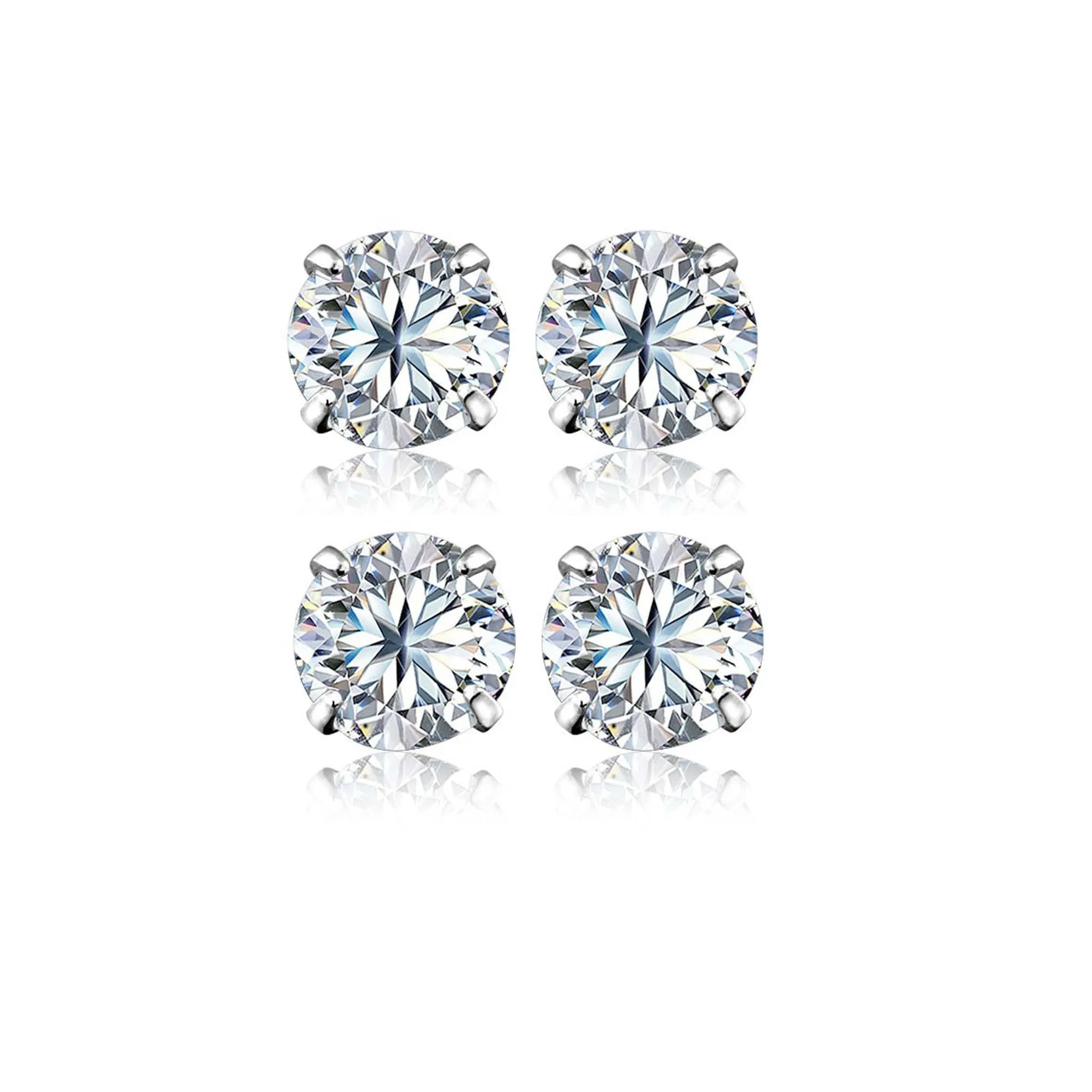 14k White Gold Plated 1/2Ct Round White Sapphire Set Of Two Stud Earrings