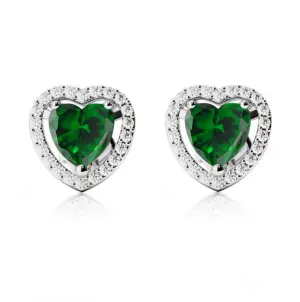 14k White Gold Plated 3 Ct Created Halo Heart Emerald Stud Earrings