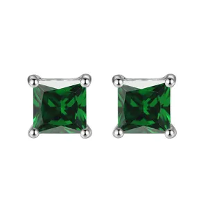 14k White Gold Plated 3 Ct Square Created Emerald Stud Earrings