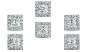 14k White Gold Plated 3Ct Princess Cut White Sapphire Set of Three Halo Stud Earrings