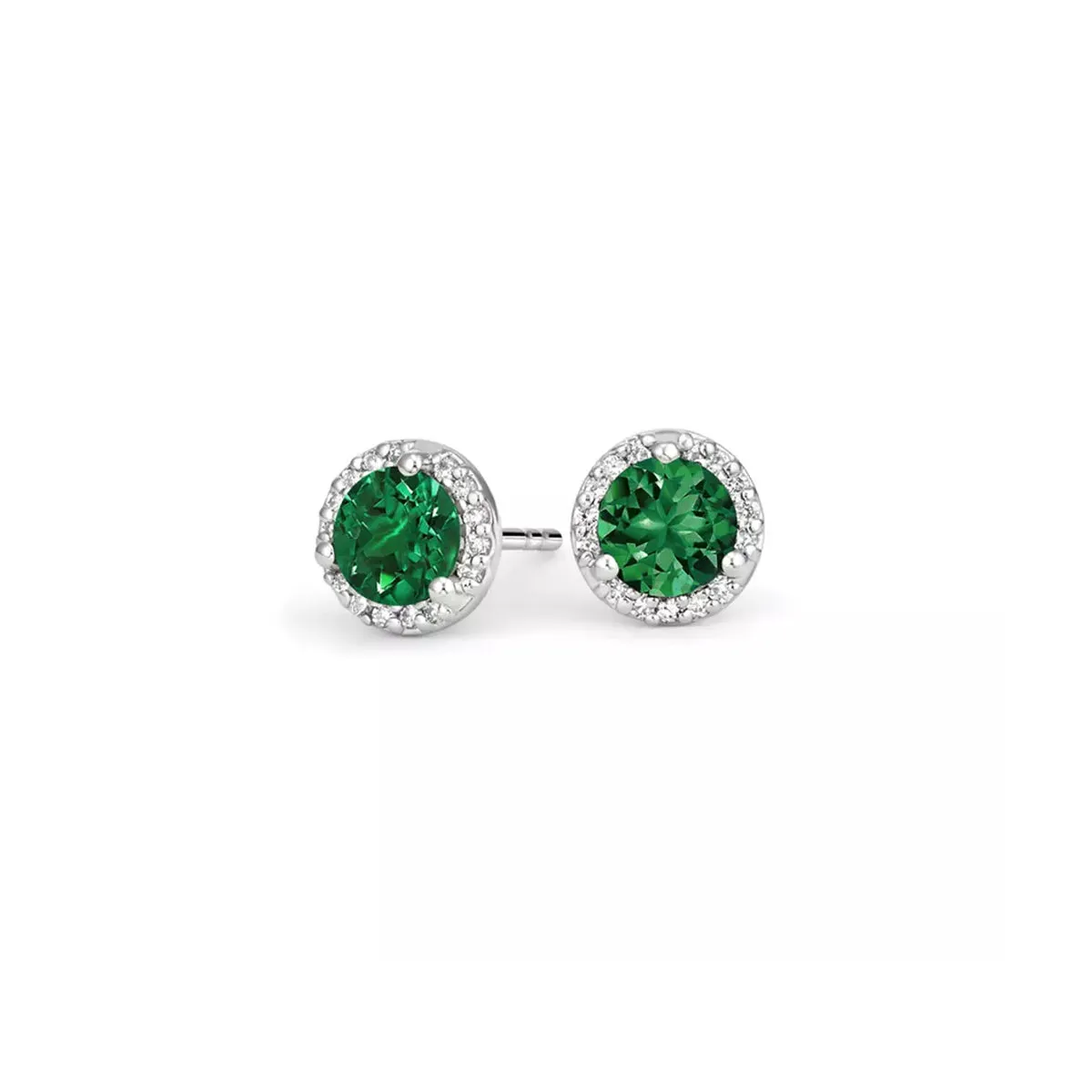 14k White Gold Plated 4 Ct Round Created Emerald Halo Stud Earrings