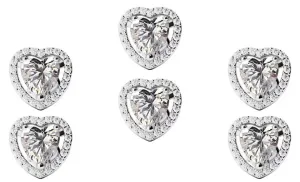 14k White Gold Plated 4mm 2Ct Heart White Sapphire Set of Three Halo Stud Earrings