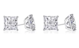 14k White Gold Plated 6mm 1/2Ct Princess Cut White Sapphire Set Of Two Stud Earrings