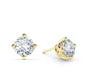 14k Yellow Gold 1/4 Carat Genuine  Round White Diamond Solitaire Stud Earrings