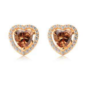 14k Yellow Gold Plated 1 Ct Created Halo Heart Citrine Stud Earrings