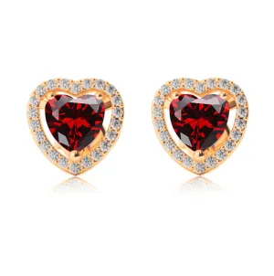 14k Yellow Gold Plated 3 Ct Created Halo Heart Garnet Stud Earrings