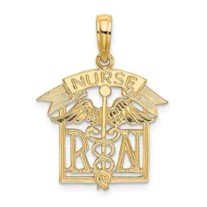 14k Yellow Gold Polished Textured Finish Registered Nurse Design Charm Pendant