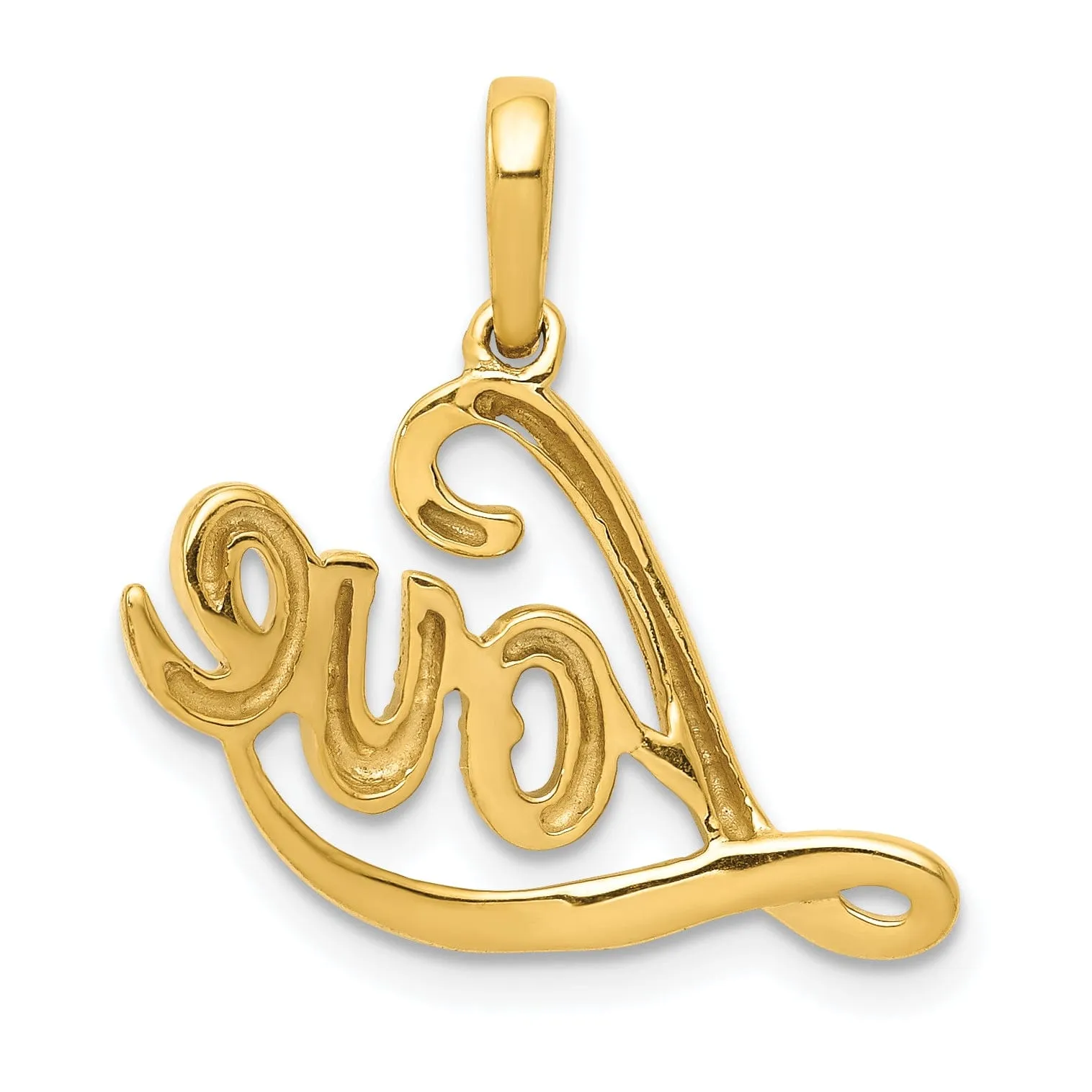 14k Yellow Gold White Rhodium 0.015-CT Diamond LOVE Script Design Pendant