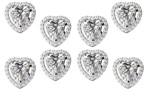 18k White Gold Plated 1/2Ct Heart White Sapphire Set of Four Halo Stud Earrings