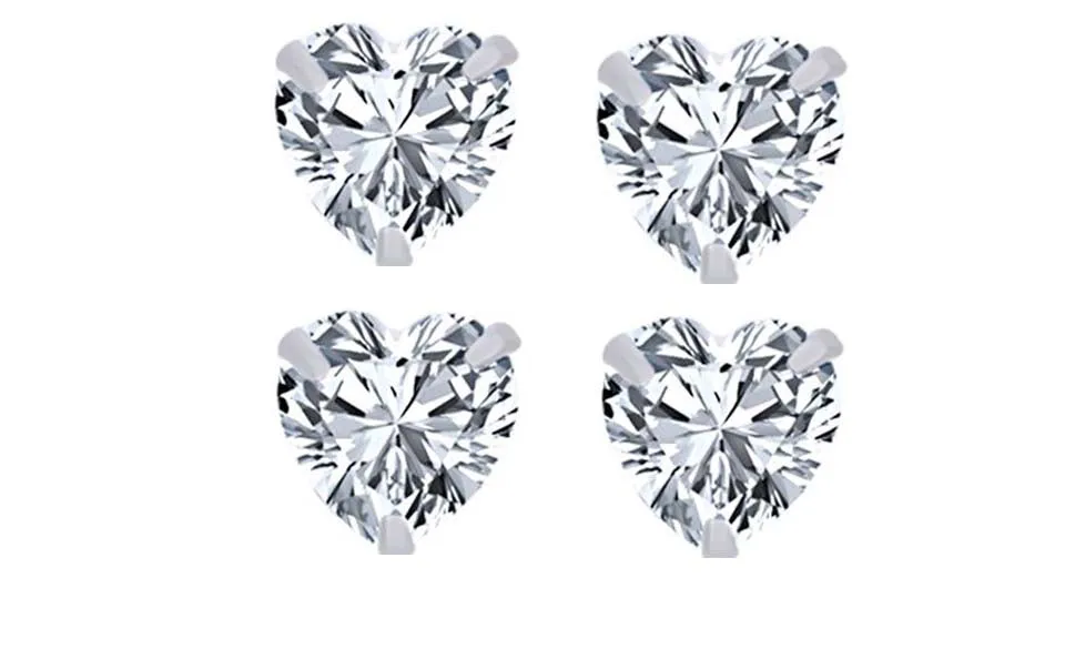 18k White Gold Plated 1/2Ct Heart White Sapphire Set Of Two Stud Earrings