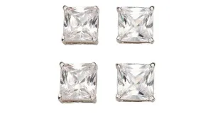 18k White Gold Plated 1/2Ct Square Cut White Sapphire Set Of Two Stud Earrings