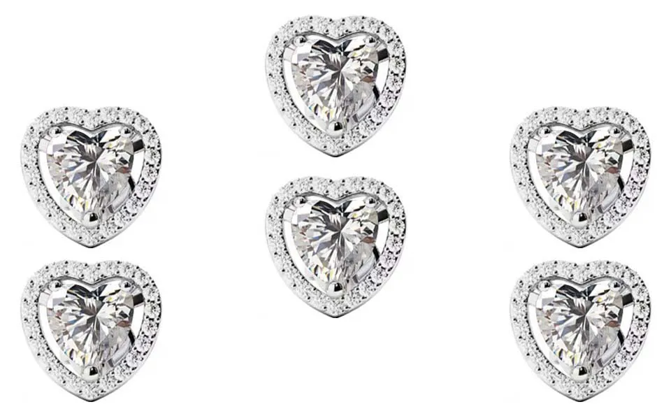 18k White Gold Plated 1Ct Heart White Sapphire Set of Three Halo Stud Earrings