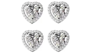 18k White Gold Plated 2Ct Heart White Sapphire Set of Two Halo Stud Earrings