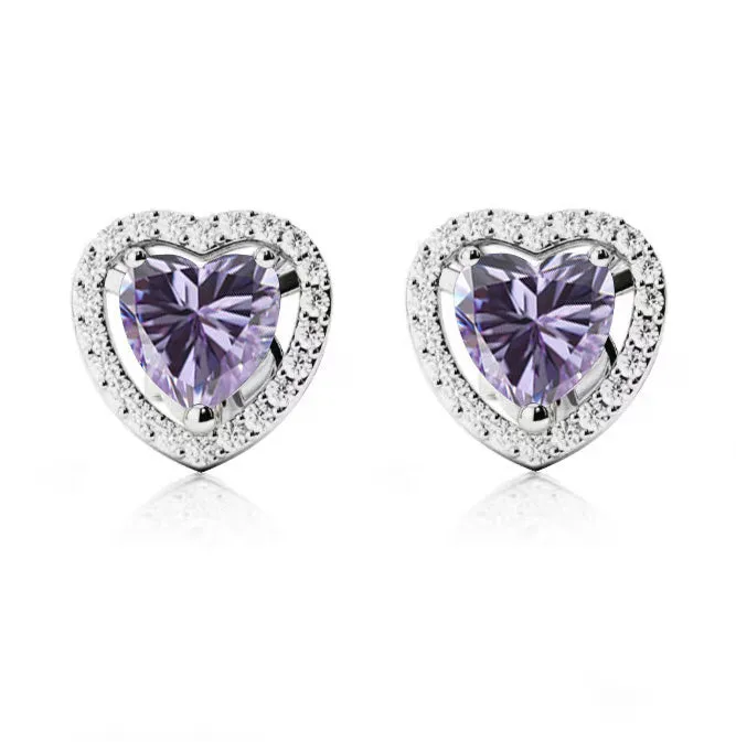 24k White Gold Plated 1 Ct Created Halo Heart Tanzanite Stud Earrings