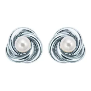 24K White Gold Plated White Freshwater Pearl Round 1/2 CT Stud Earrings