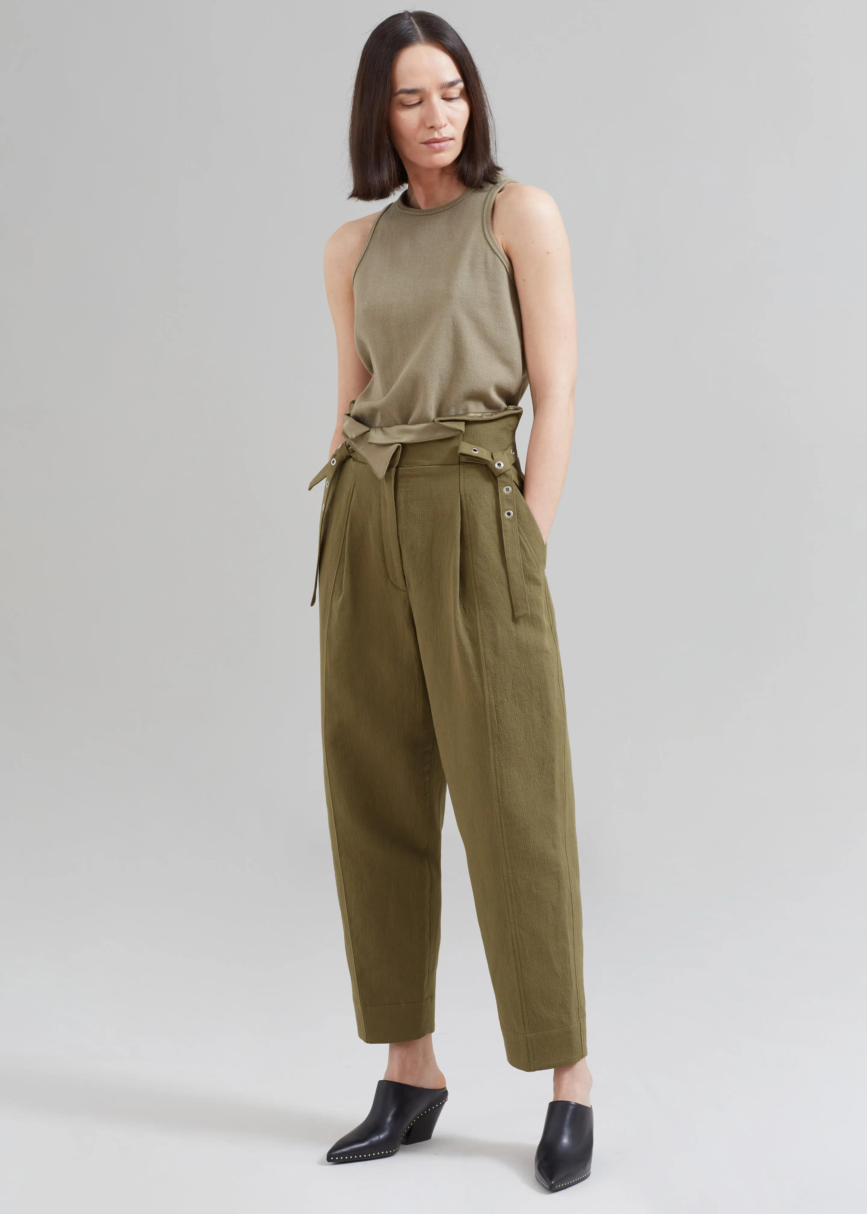 3.1 Phillip Lim Cotton Linen Paperbag Pant - Olive