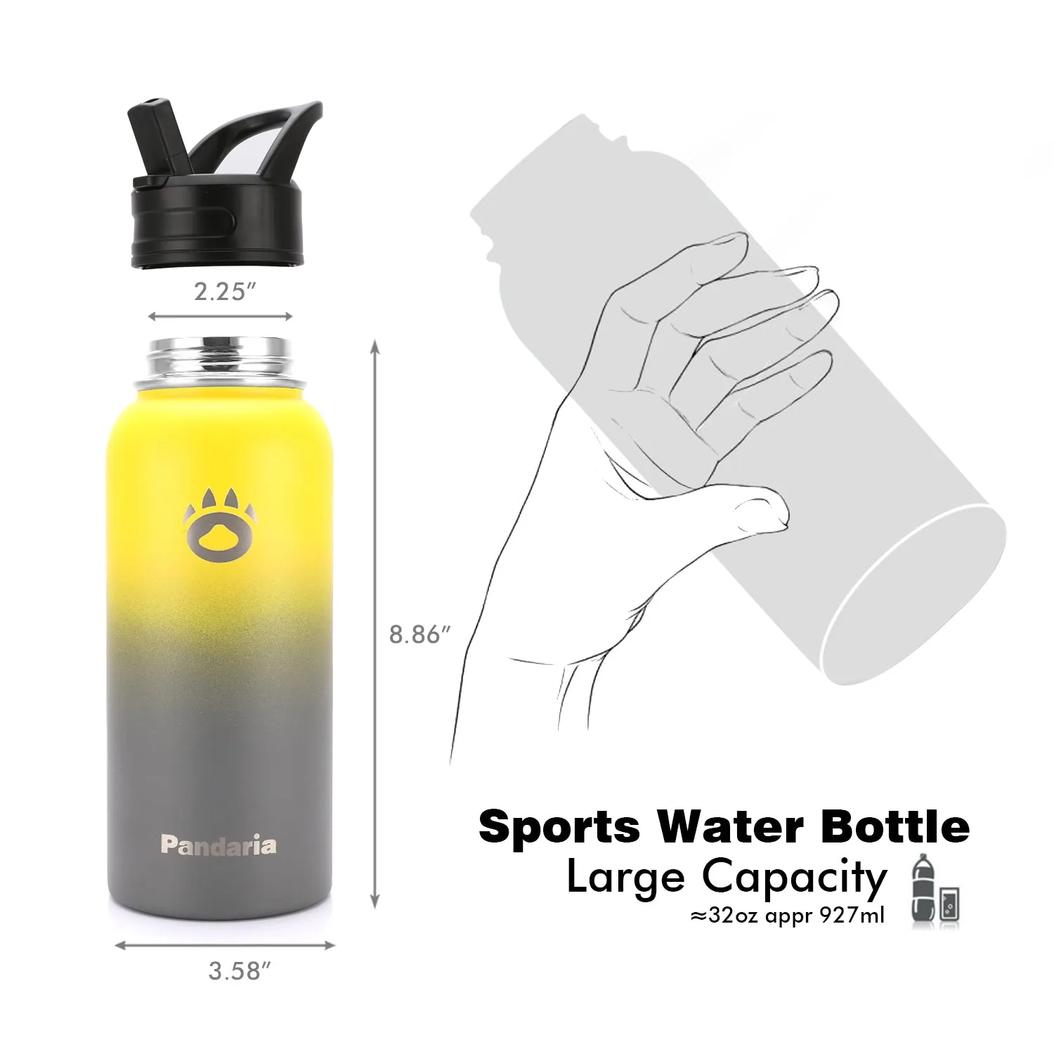 32oz Vacuum Insualed Water Bottle Stainless Steel Sports Canteen with Lids and Straws, Glory