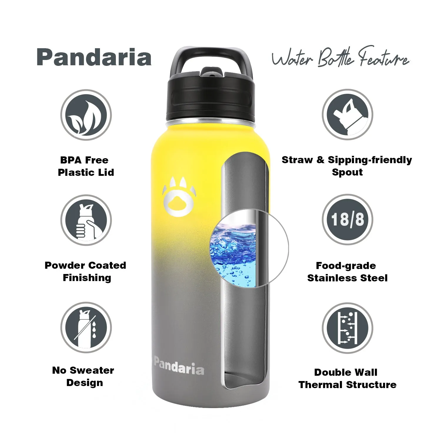 32oz Vacuum Insualed Water Bottle Stainless Steel Sports Canteen with Lids and Straws, Glory