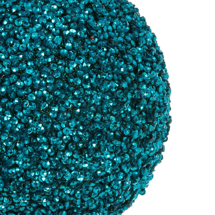 4" Sea Blue Beaded Ball Ornaments with Drilled Caps 6 Per Bag