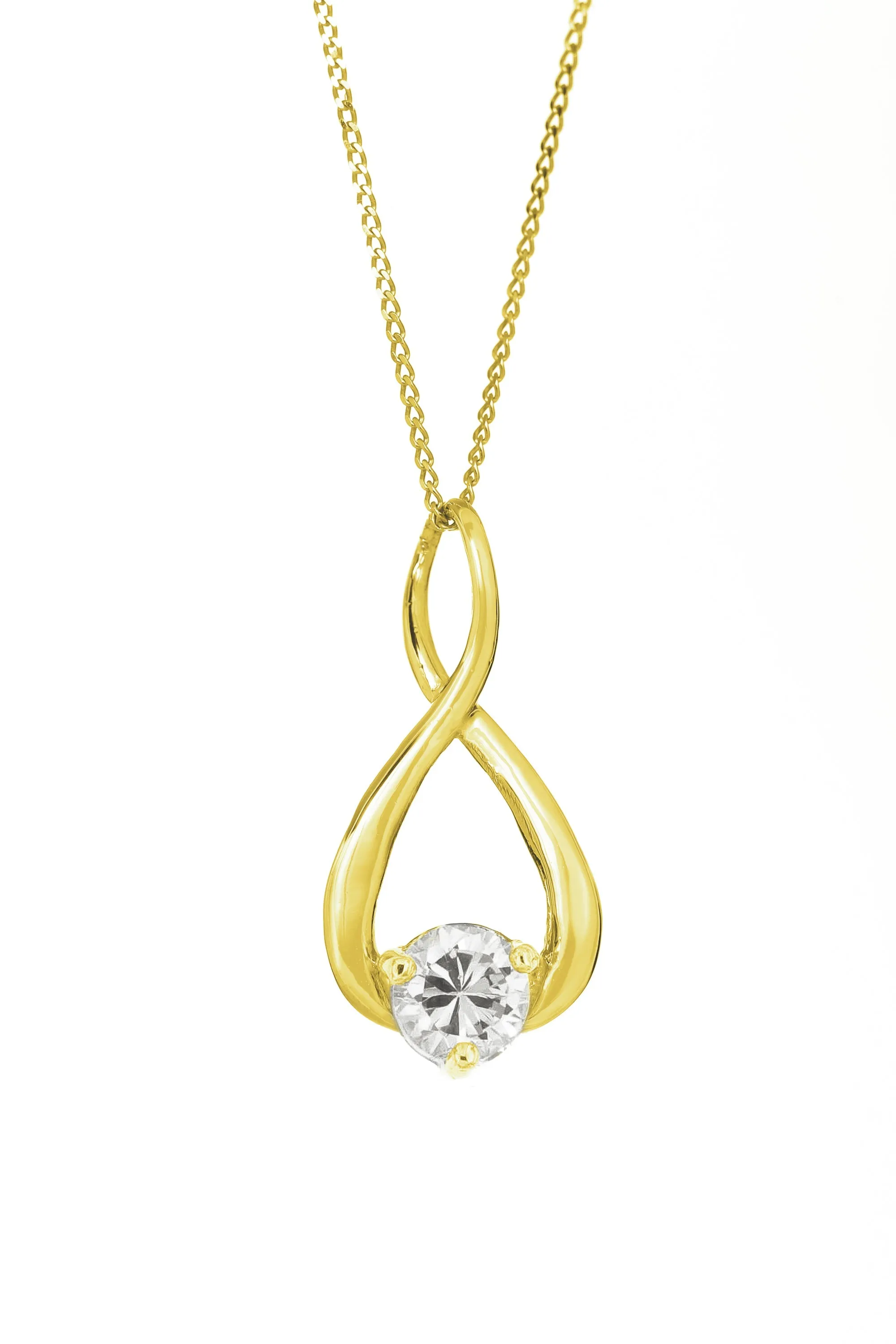 9ct Yellow Gold Cubic Zirconia Figure of 8 Pendant 18 Inch Curb Chain