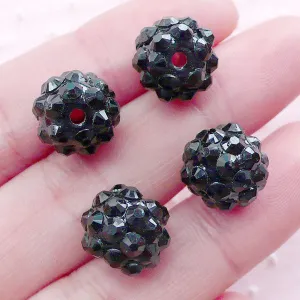 Acrylic Rhinestone Ball Beads (4pcs / 12mm / Black) Plastic Beads Pave Bead Disco Beads Round Bead Loose Beads Bracelet Necklace CHM2008