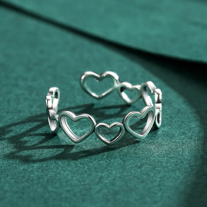 Adjustable S925 Sterling Silver Irregular Heart-shaped Ring for Women