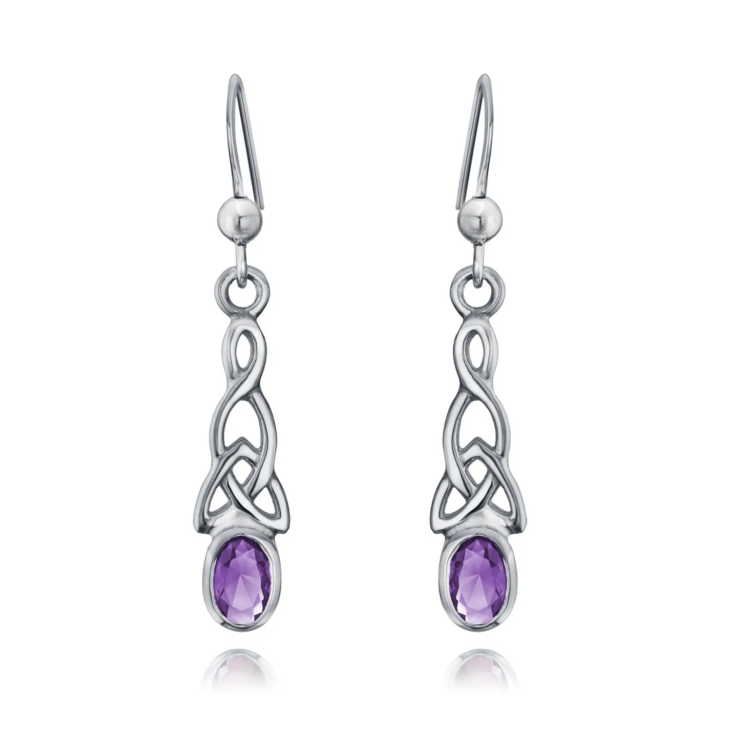 Amethyst Moonstone Amber Love Knot Dangle Earrings Celtic Fish Hook Silver