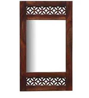 APRODZ Durque Rectangular Wall Mirror with Carved Sheesham Wood Frame - Provincial Teak Finish