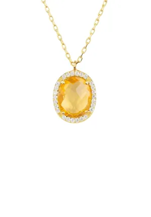 Beatrice Oval Gemstone Pendant Necklace Gold Citrine Hydro