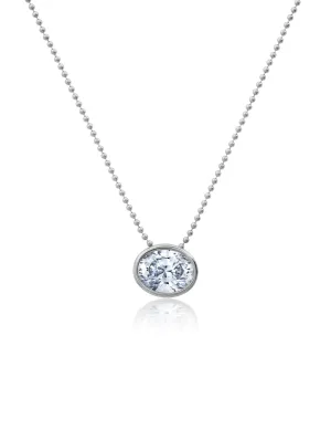 Bezel Set Oval Necklace in Platinum