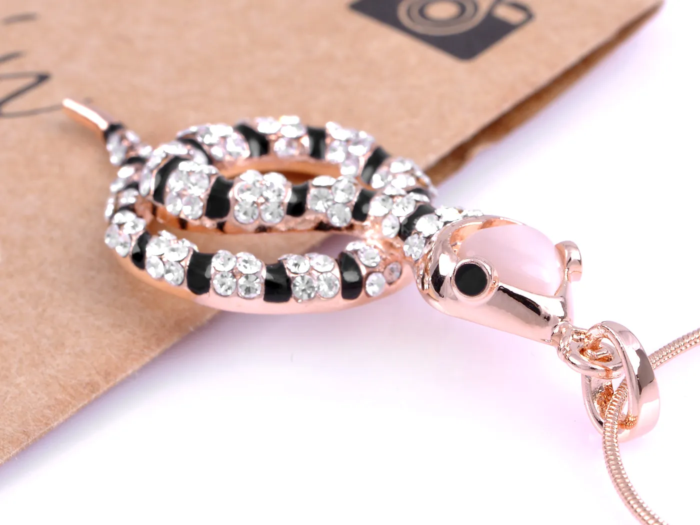 Black White Pink Head Jeweled Snake Pleasant Surprise Welcoming Necklace