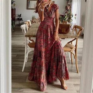 Boho Floral Print Long Maxi Dress