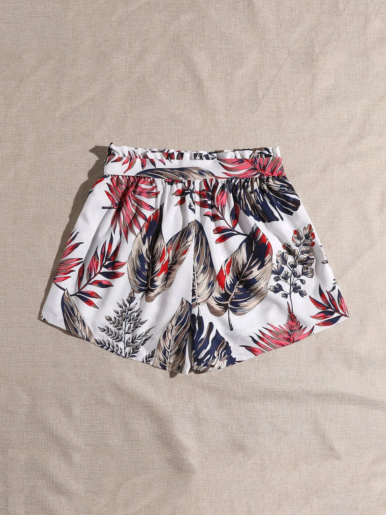 Boho Tropical Paper Bag Waist High Waist Women Shorts