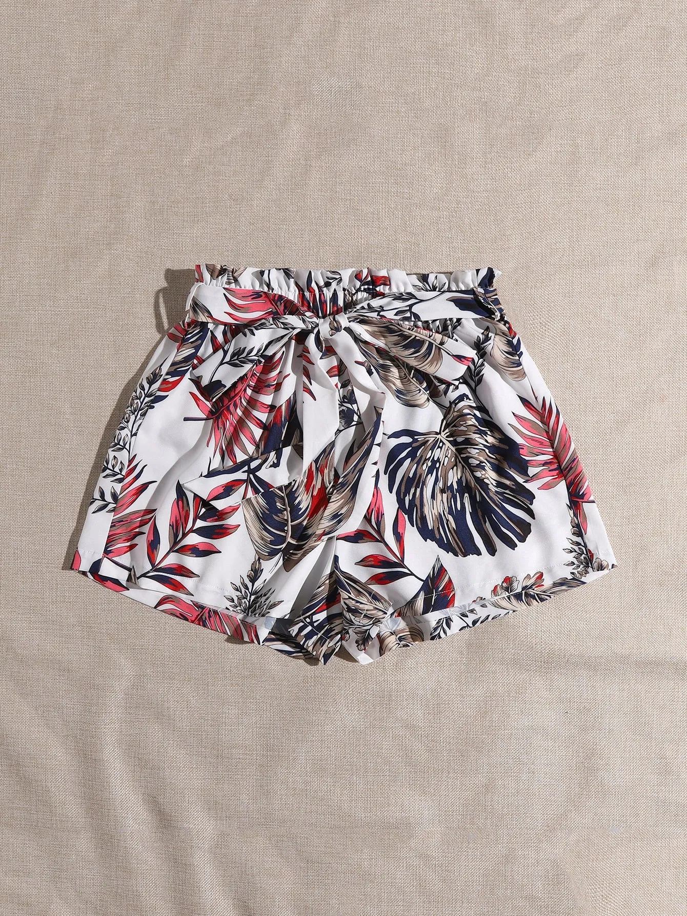 Boho Tropical Paper Bag Waist High Waist Women Shorts