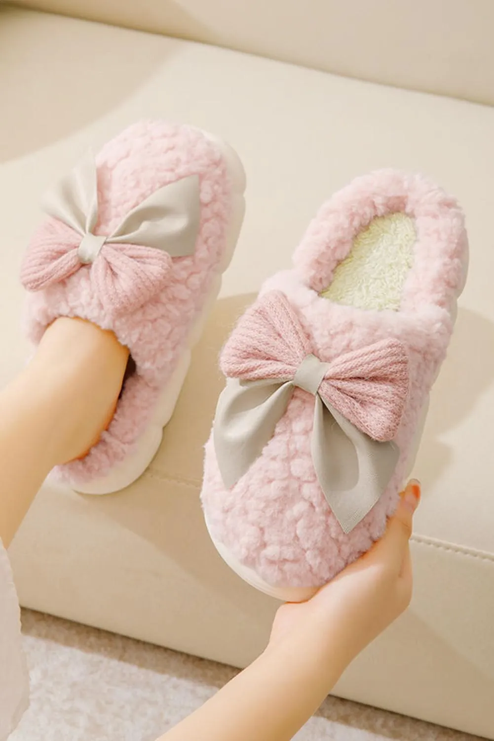 Bowknot Plush Slippers