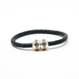 Braided Leather Hemisphere Bracelet Black