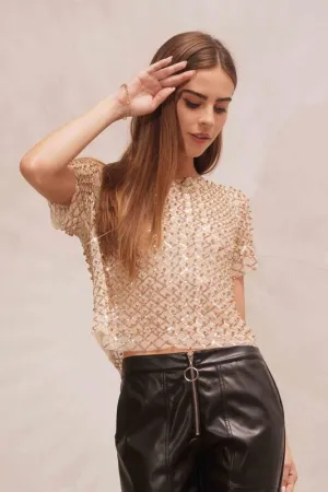 Bronze Pearl Mesh Top