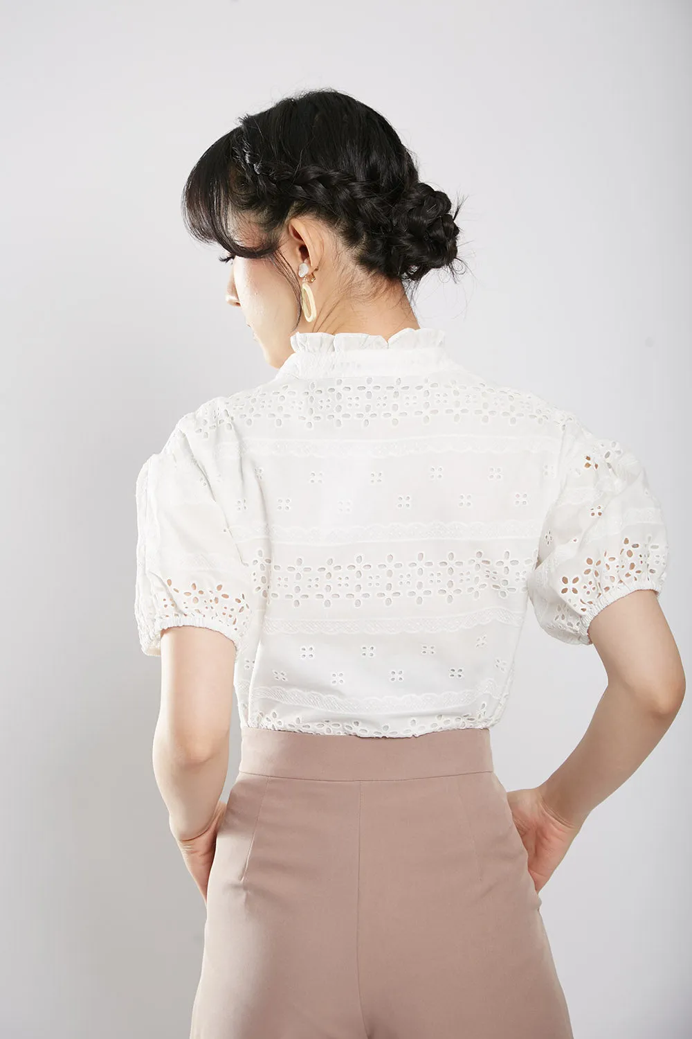 Chalina Blouse in White Eyelet