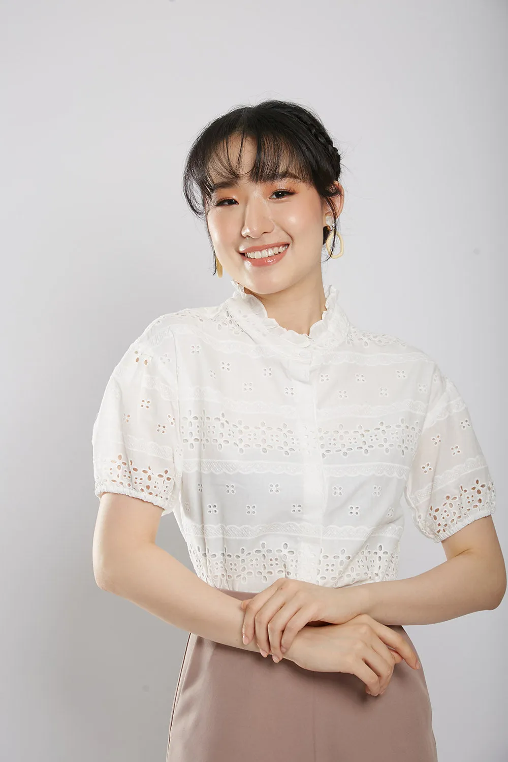 Chalina Blouse in White Eyelet