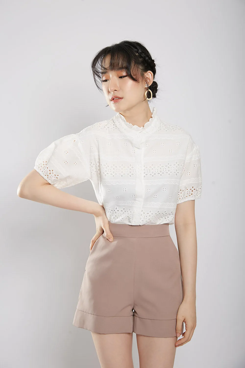 Chalina Blouse in White Eyelet