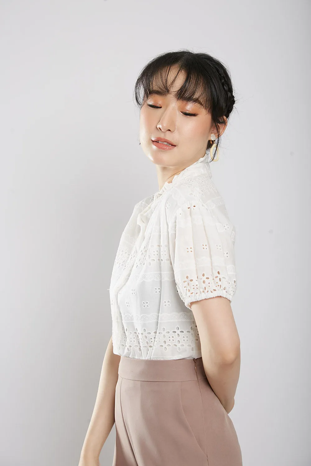 Chalina Blouse in White Eyelet