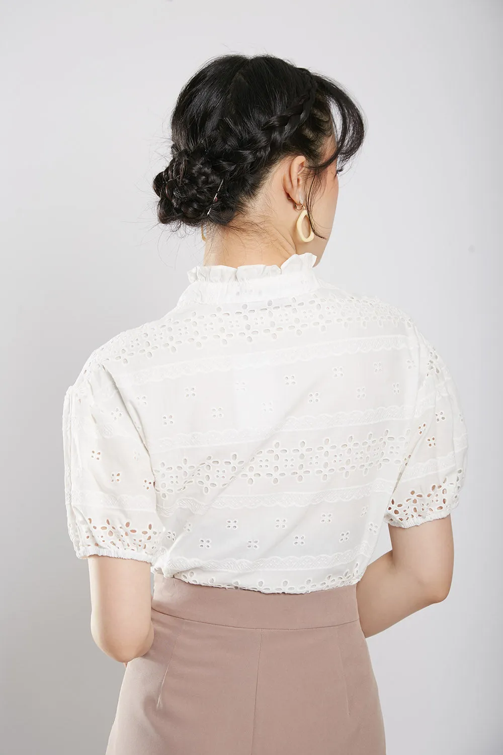 Chalina Blouse in White Eyelet